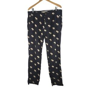 Y2K ABERCROMBIE & FITCH Moose Pajama Lounge Pants Men's Black XL Loose Baggy